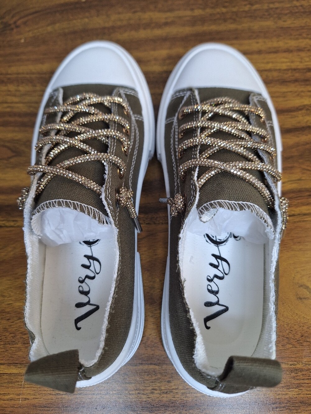 Very G Army Sage Green Glitter Lace Low-Top Platform Canvas Sneakers Size 7 - Picture 6 of 8